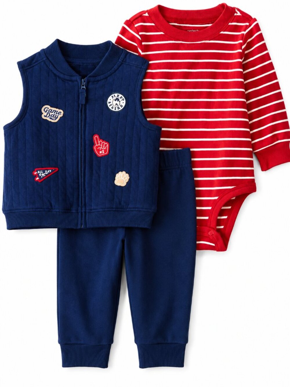 NWT Carter’s Baby Boy 3PC Outfit Set 12M Game Day Vest Bodysuit Pants Red Blue